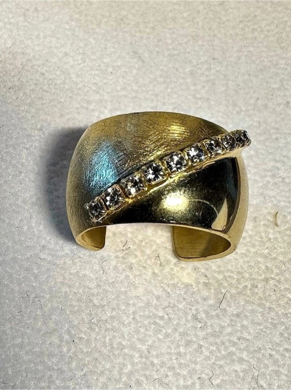 Vintage 1980s Signed Monet Wide Bypass Cocktail Ring, Two-Tone Brushed and Polis